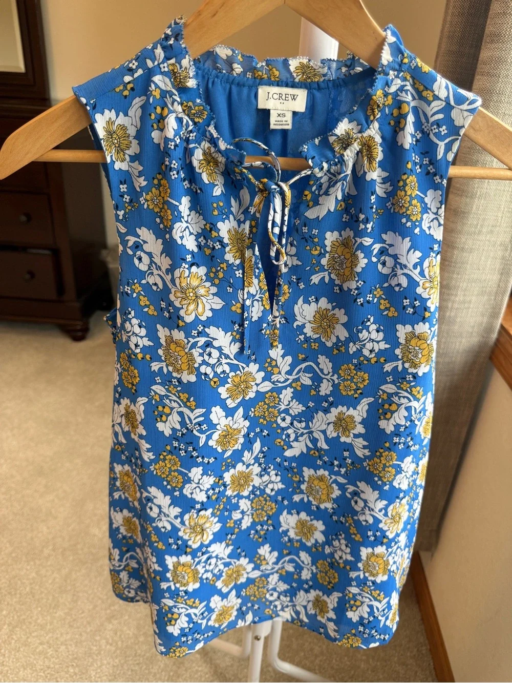 J. Crew Royal Blue Floral Tie-Neck Sleeveless Top Size XS